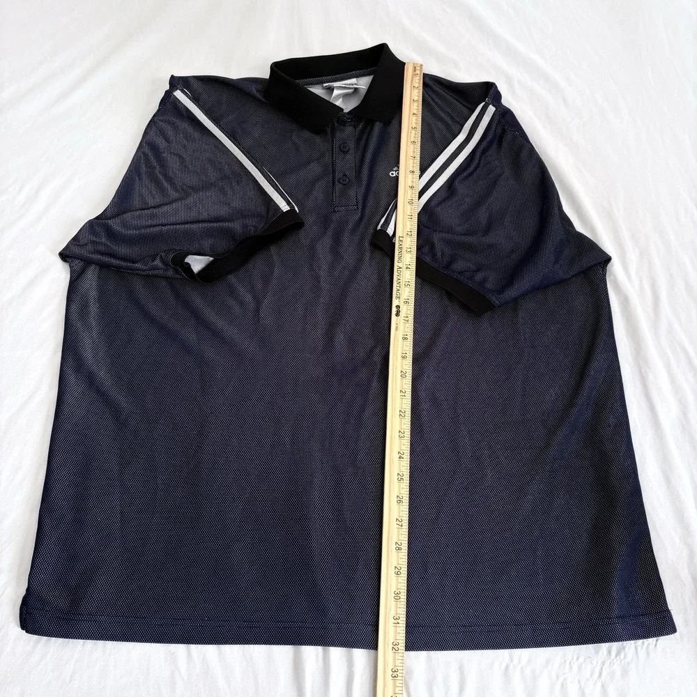 Vintage Y2k‎ Adidas Mens 2XL Blue Striped Polo Shirt Shiny Collared Heavy Sports